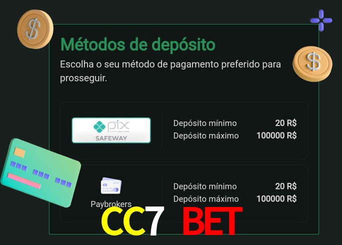 O cassino CC7 Bet oferece uma grande variedade de métodos de pagamento